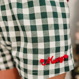Merry Pom Pom Gingham Boxer Shorts  - Hunter Green - Lace and Grace Boutique