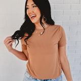 Basic Crew Neck Short Sleeve Top - Cork