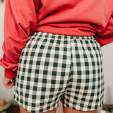 Merry Pom Pom Gingham Boxer Shorts  - Hunter Green - Lace and Grace Boutique