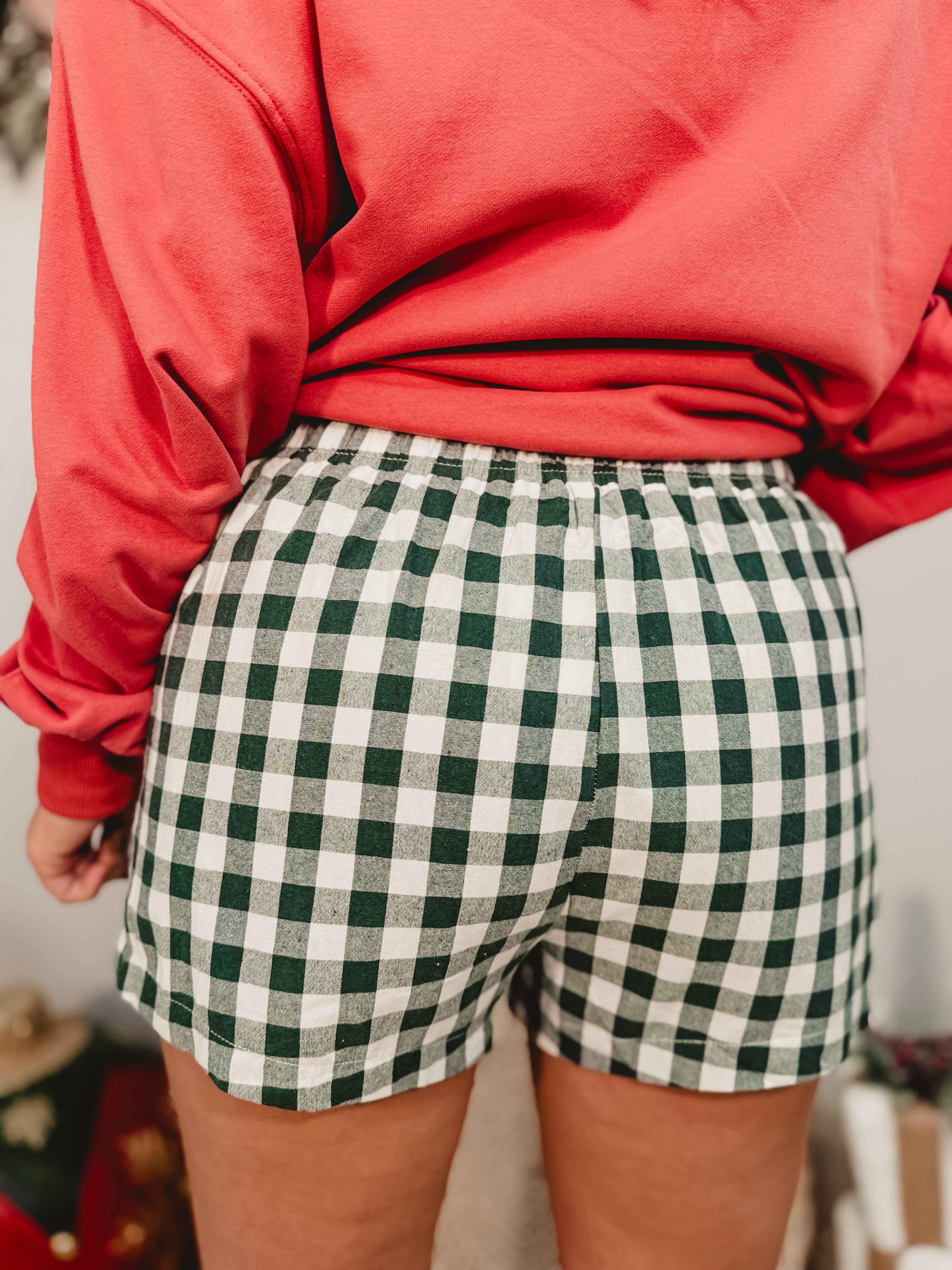 Merry Pom Pom Gingham Boxer Shorts  - Hunter Green - Lace and Grace Boutique