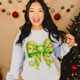 Simply Southern Christmas Green Bow Sweatshirt - Sky