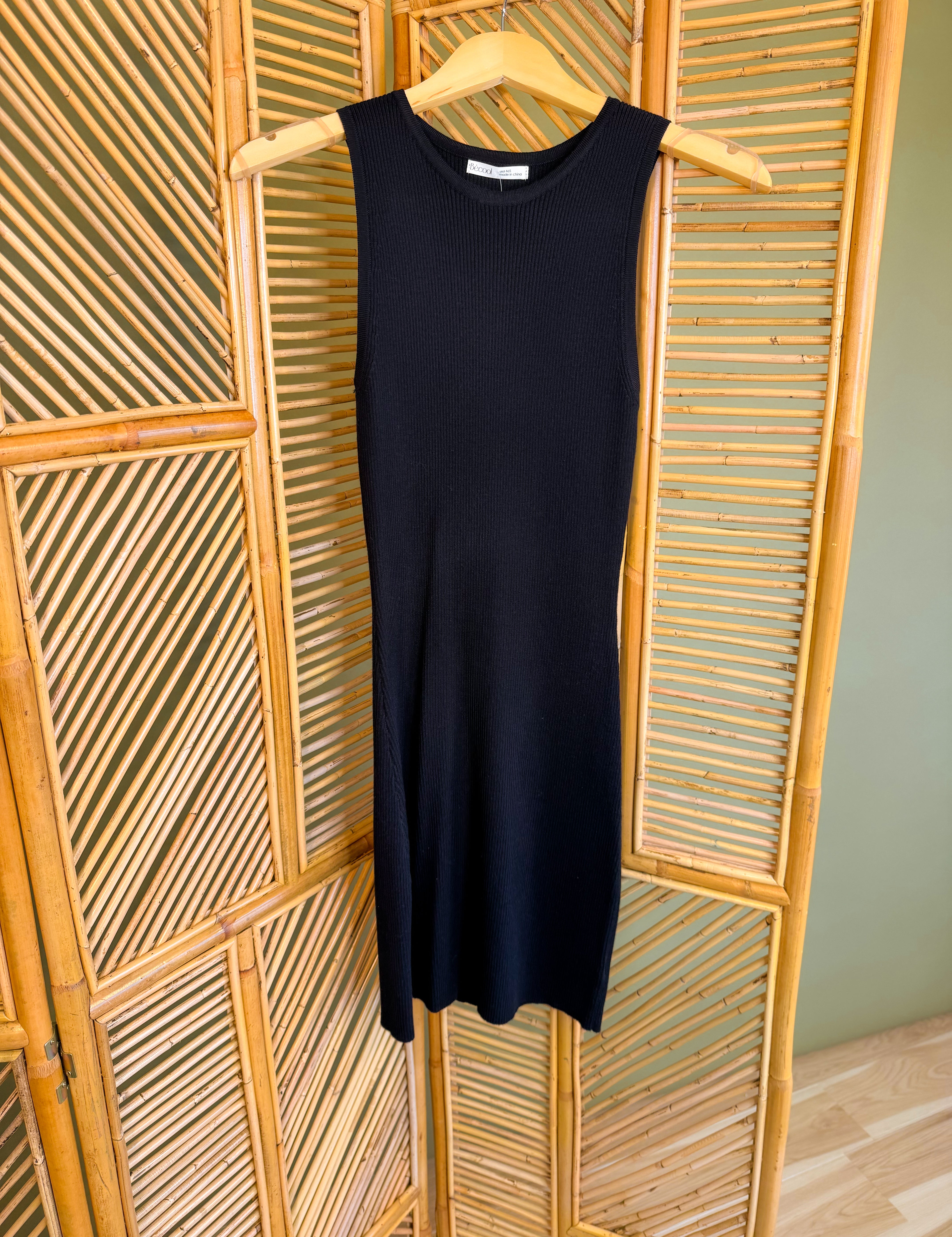 Ribbed Racerback Sweater Tank Dress - Black - Lace and Grace Boutique
