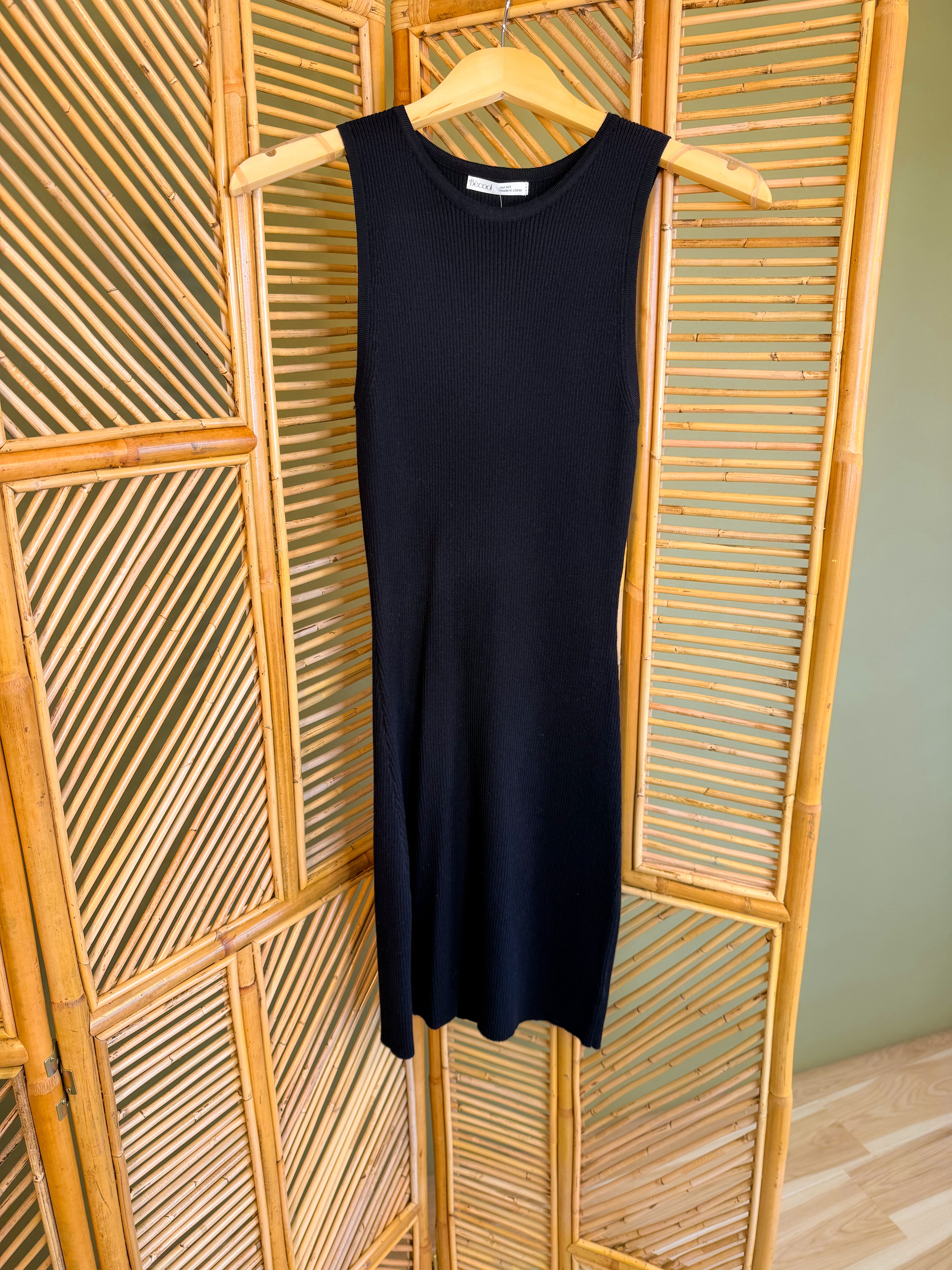 Ribbed Racerback Sweater Tank Dress - Black - Lace and Grace Boutique