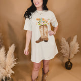 Western Boot Graphic T-Shirt Dress - Natural