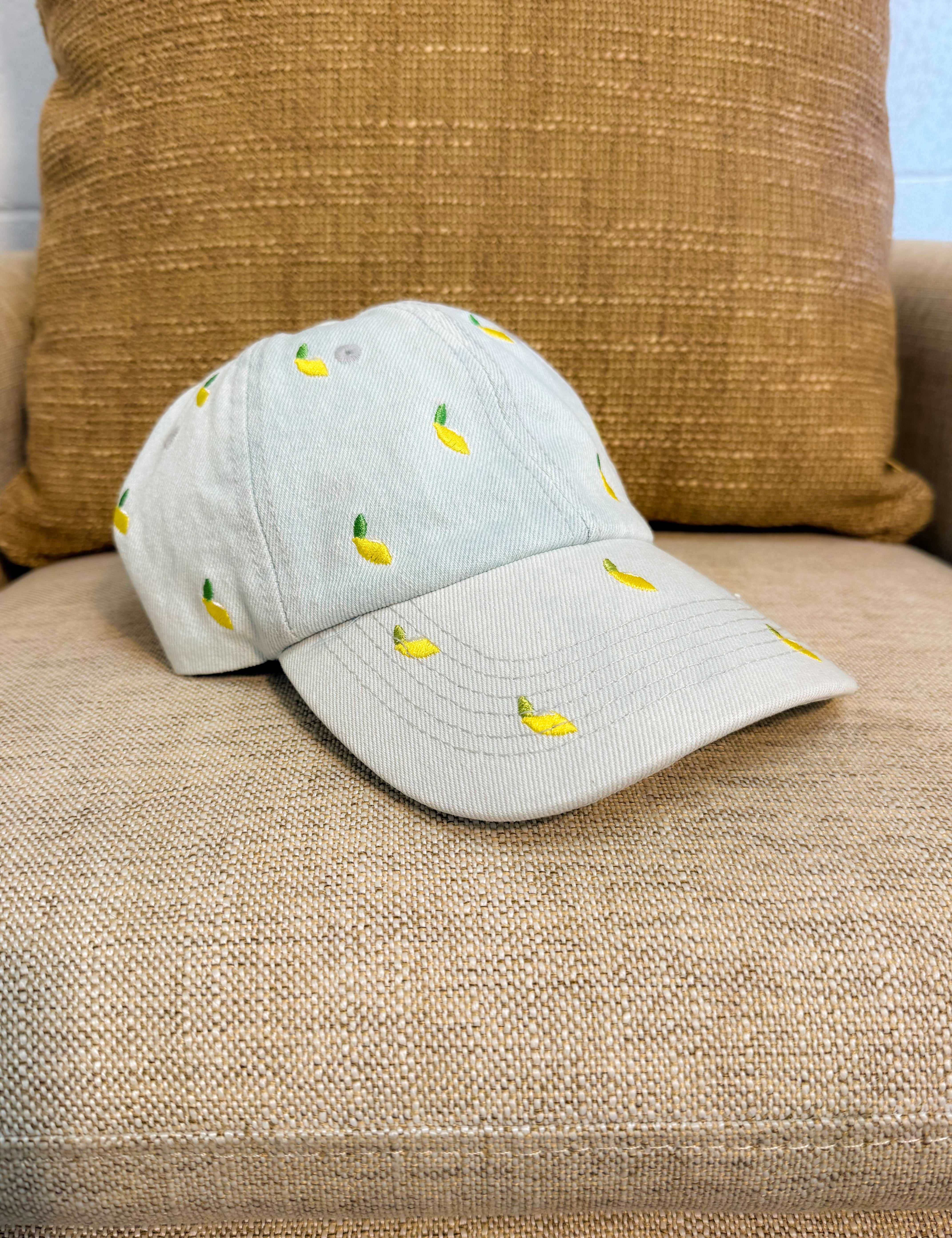 Lemon Embroidered Denim Baseball Cap - Lace and Grace Boutique