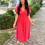 Garden Party Floral Maxi Dress - Cherry Tomato - Lace and Grace Boutique