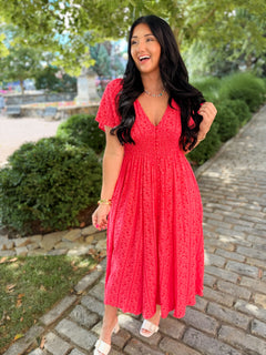 Garden Party Floral Maxi Dress - Cherry Tomato - Lace and Grace Boutique