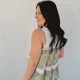 POL Floral Tiered Tank - Pistachio