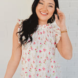Floral Ruffle Detail Tank Top - Off White