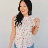Floral Ruffle Detail Tank Top - Off White