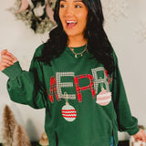 Plaid Merry Christmas Ornament Sweatshirt - Green