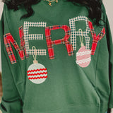 Plaid Merry Christmas Ornament Sweatshirt - Green