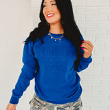 Kentucky Easley Embossed Comfort Crew Sweatshirt - Mineral Wash Royal - Lace and Grace Boutique