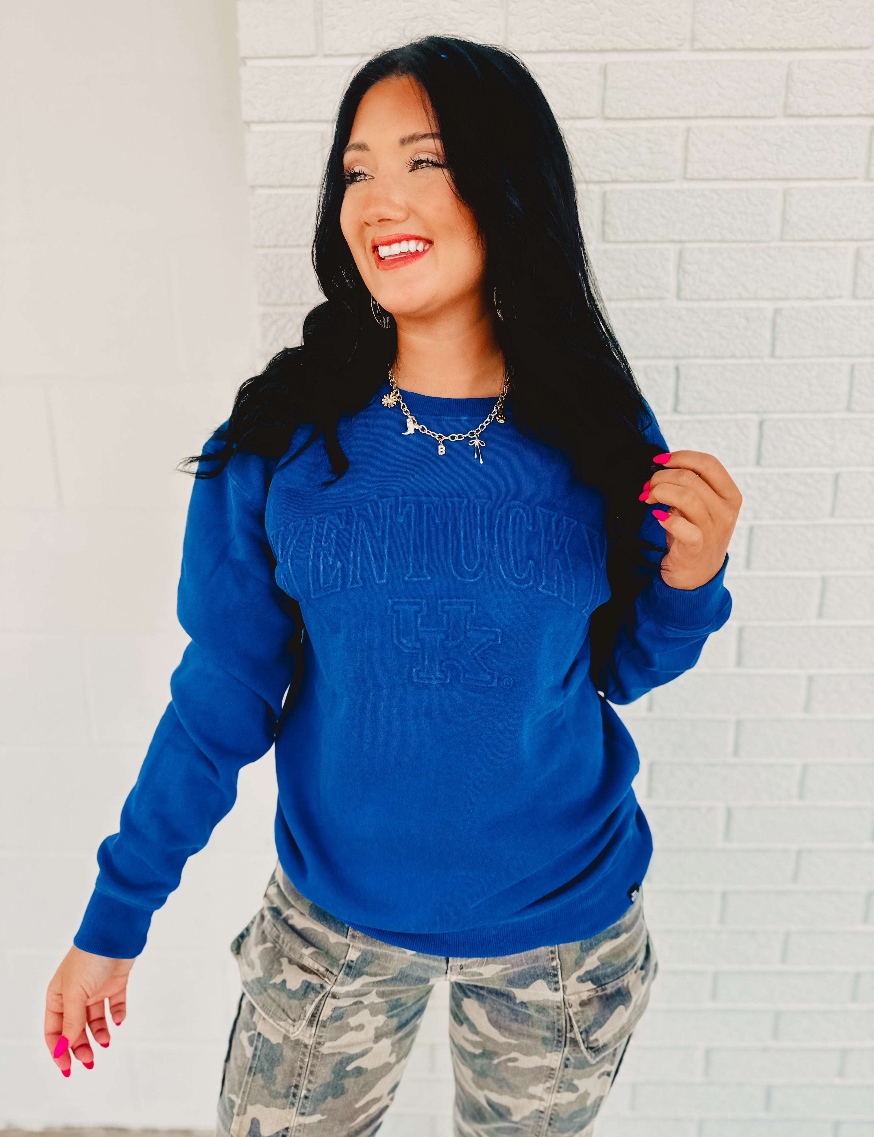 Kentucky Easley Embossed Comfort Crew Sweatshirt - Mineral Wash Royal - Lace and Grace Boutique