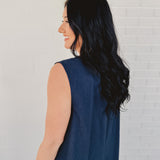 Tied Front Pleated Sleeveless Romper - Navy