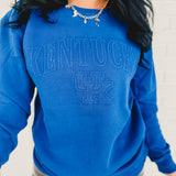 Kentucky Easley Embossed Comfort Crew Sweatshirt - Mineral Wash Royal - Lace and Grace Boutique