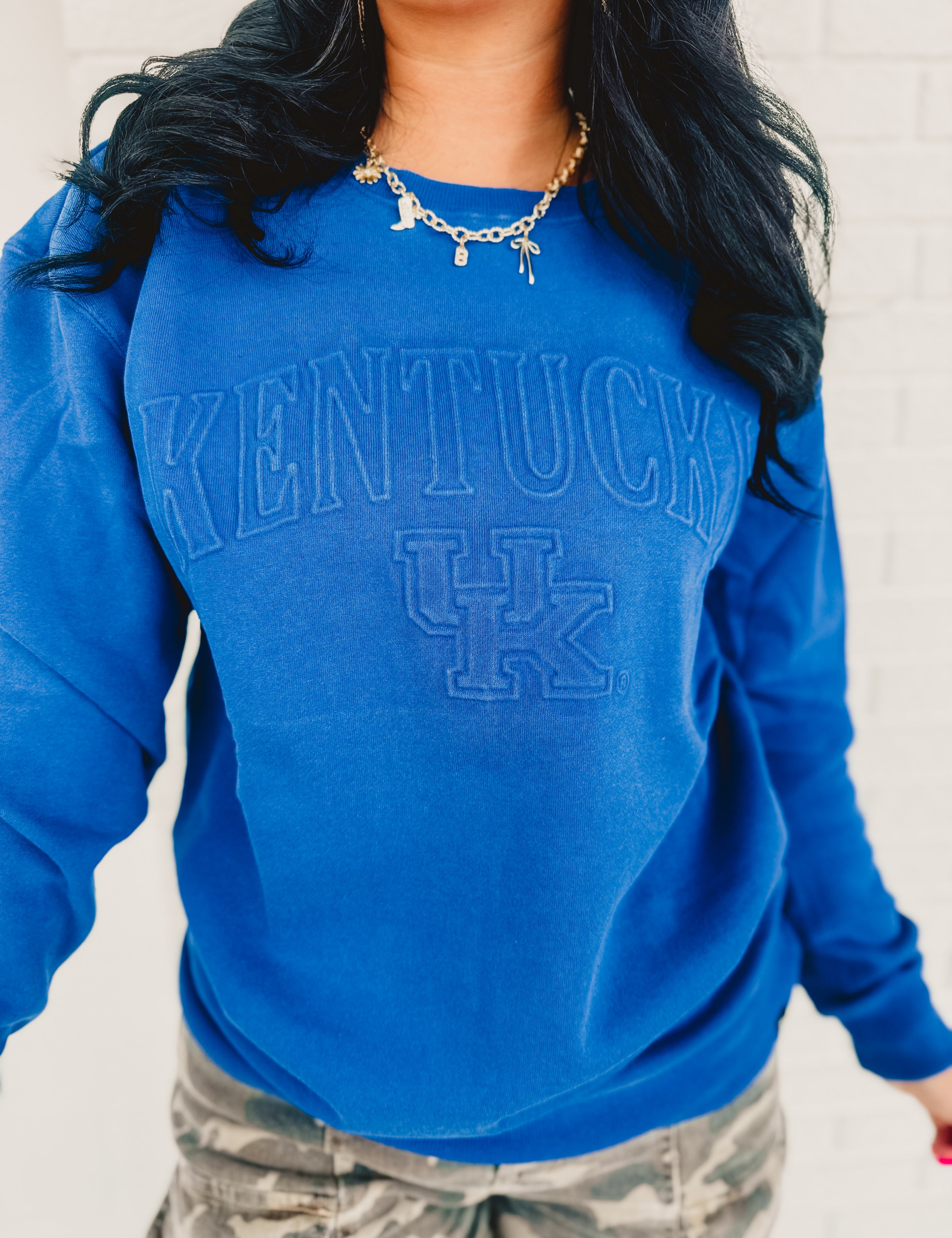 Kentucky Easley Embossed Comfort Crew Sweatshirt - Mineral Wash Royal - Lace and Grace Boutique