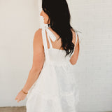 Textured Jacquard Smocked Babydoll Dress - White