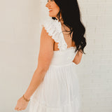 Polka Dot Chiffon Smocked Mini Dress - White