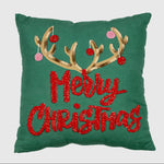 Merry Christmas Antler Accent Pillow - Green Multi - Lace and Grace Boutique