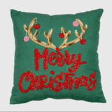 Merry Christmas Antler Accent Pillow - Green Multi - Lace and Grace Boutique