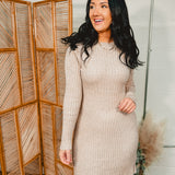 Ribbed Knit Sweater Dress - Sand