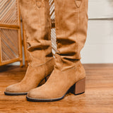The Roxanne Knee High Western Bucket Boot - Latte
