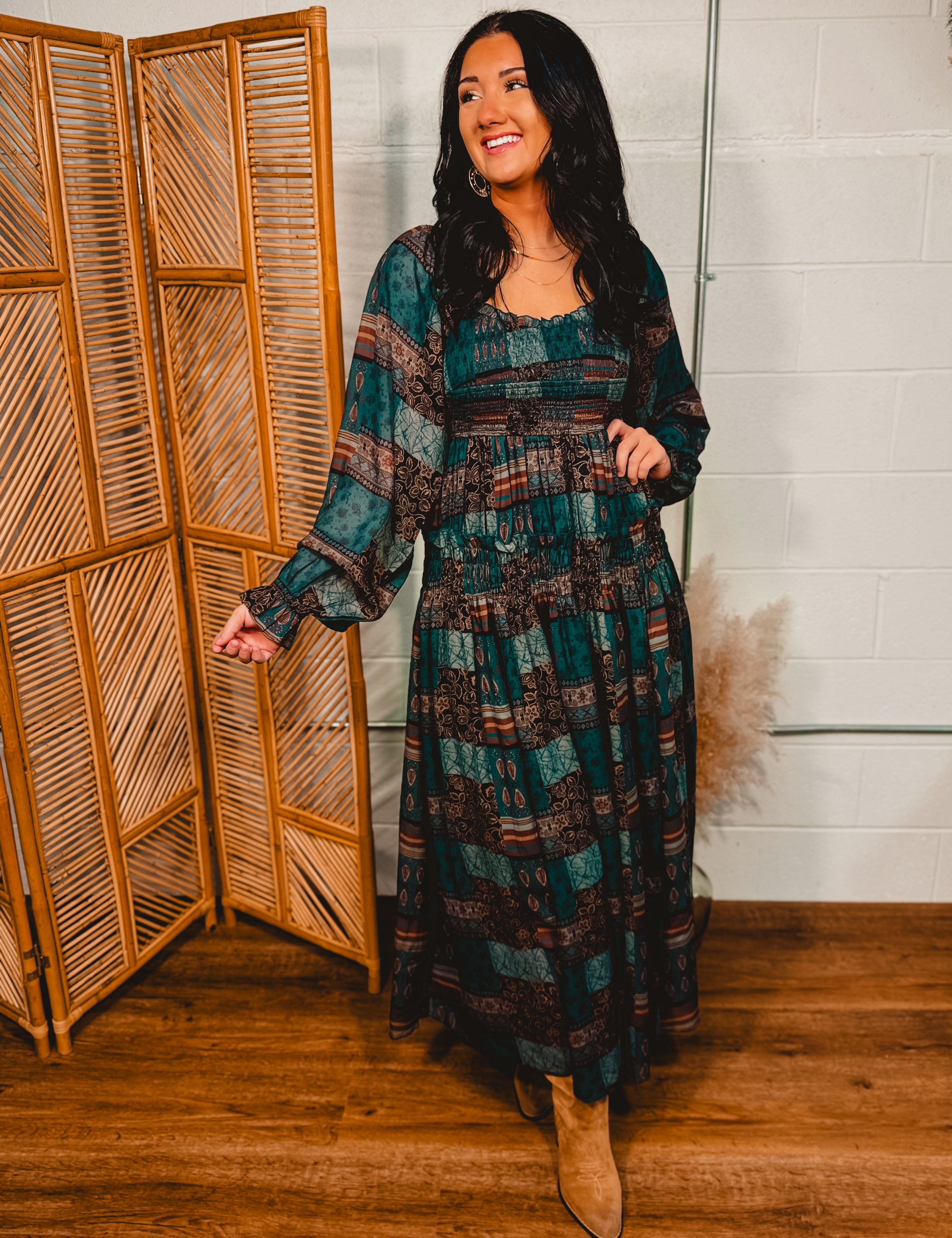 patchwork boho midi dress Pol Boho Midi Dress Double Gauze Patchwork Oversize Loose Fit Ivory Size S M L