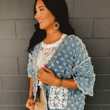 POL Denim Woven Open Cadigan - Deep Denim