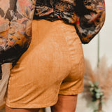 Stretch Suede Slit Detail Skort - Soft Camel