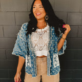 POL Denim Woven Open Cadigan - Deep Denim