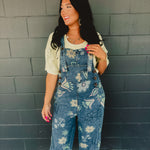 Flower Printed Oversized Washed Denim Overalls - Lace and Grace Boutique