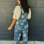 Flower Printed Oversized Washed Denim Overalls - Lace and Grace Boutique