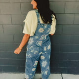 Flower Printed Oversized Washed Denim Overalls - Lace and Grace Boutique