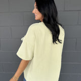 Ruched Shoulder Tie Gauze Top - Light Sage