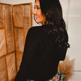 Front Tie-Up Textured Sweater Cardigan - Black