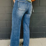 Risen High Rise Two Button Wide Leg Jean - Dark