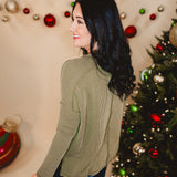 Corded Rib Knit Long Sleeve Top - Olive