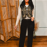 Front Tie Crochet Detail Suede Vest - Olive