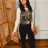 Front Tie Crochet Detail Suede Vest - Olive