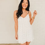 Flowered Sleeveless Dress - White