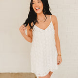 Flowered Sleeveless Dress - White