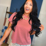 Striped Drop Shoulder Knit Tee - Red/White - Lace and Grace Boutique