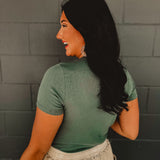 Ribbed Basic Short Sleeve Top - Green