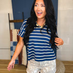 Striped Boxy V-Neck Knit Top - Navy/Cream - Lace and Grace Boutique