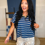 Striped Boxy V-Neck Knit Top - Navy/Cream - Lace and Grace Boutique