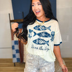 Natural Life Ringer Oversized Tee - Seas The Day - Lace and Grace Boutique