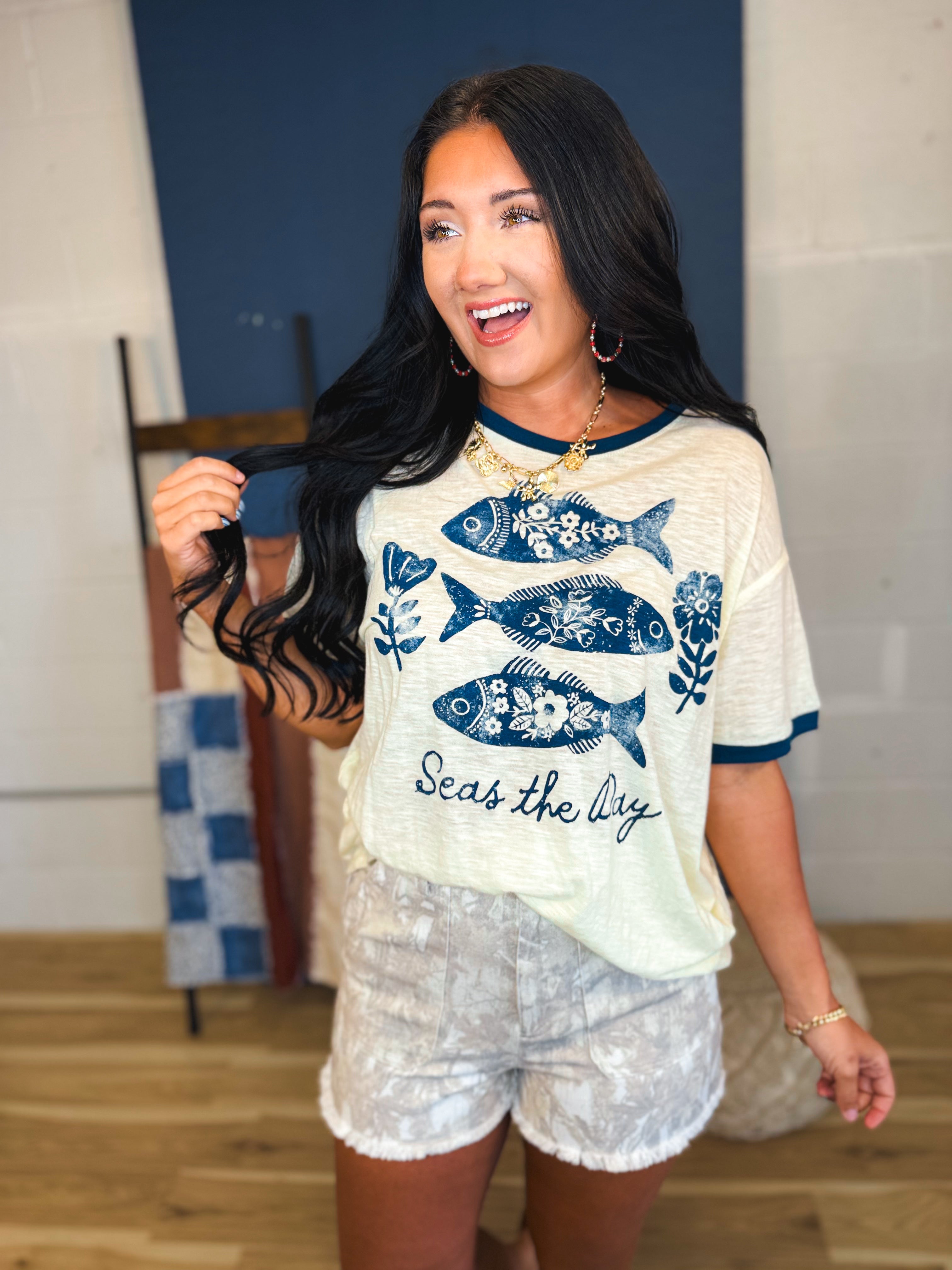 Natural Life Ringer Oversized Tee - Seas The Day - Lace and Grace Boutique