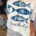 Natural Life Ringer Oversized Tee - Seas The Day - Lace and Grace Boutique
