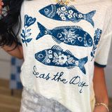 Natural Life Ringer Oversized Tee - Seas The Day - Lace and Grace Boutique
